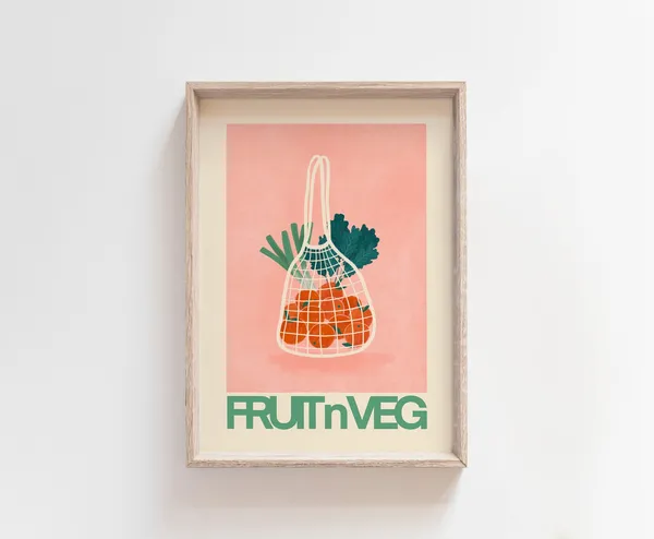 Fruit N Veg Botanical Kitchen Art Print, Modern Poster