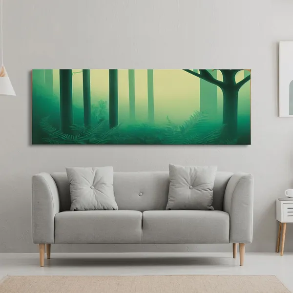 Emerald Green Forest Landscape, Panoramic Wall Art Print