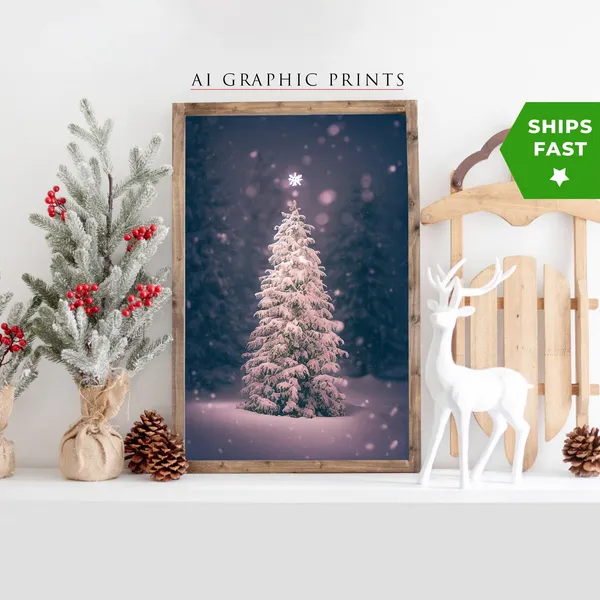 Christmas Tree Art Print, Retro Christmas Decor