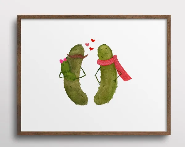 Whimsical Pickle Family With Baby Watercolor Art Print