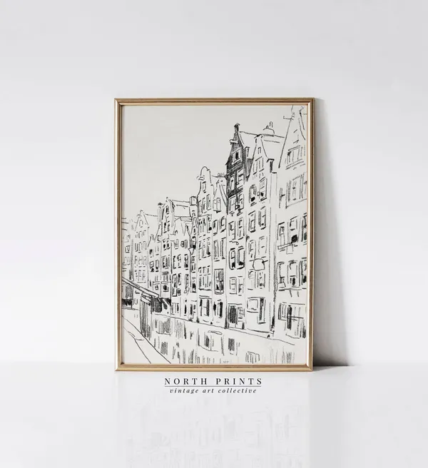 Antique Cityscape Rough Sketch Art Print