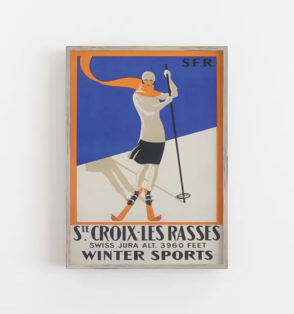 Switzerland Ski Vintage Travel Poster, Art Deco