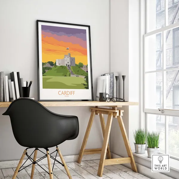 Cardiff Wales Travel Poster, Vintage Wall Art Print