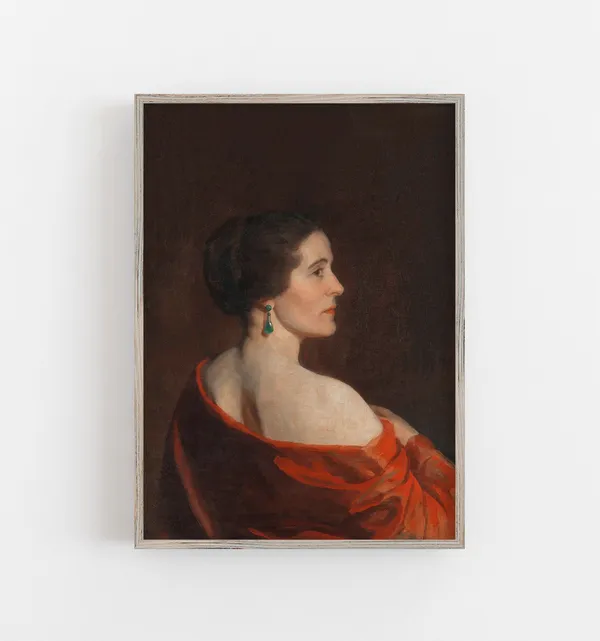 Vintage Woman Portrait Art Print, Moody Dark Portrait