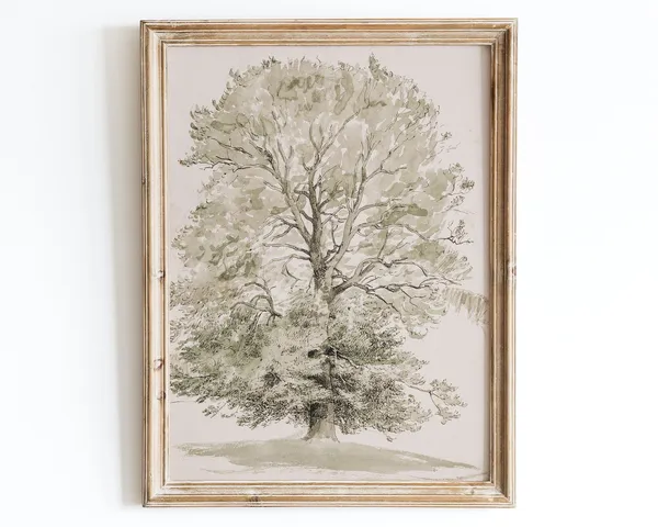 Vintage Tree Sketch Watercolor Art Print