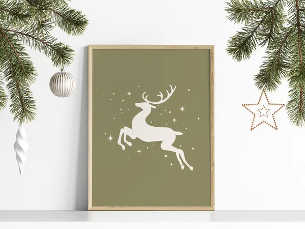 Christmas Reindeer Boho Holiday Art Print