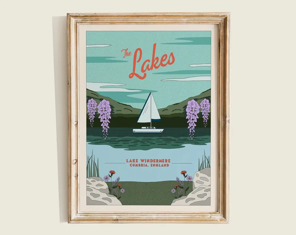 Windermere Lakes Illustrated Travel Poster Print