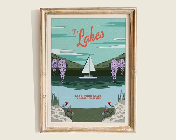 Windermere Lakes Illustrated Travel Poster Print