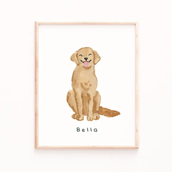 Golden Retriever Pet Name Portrait Art Print