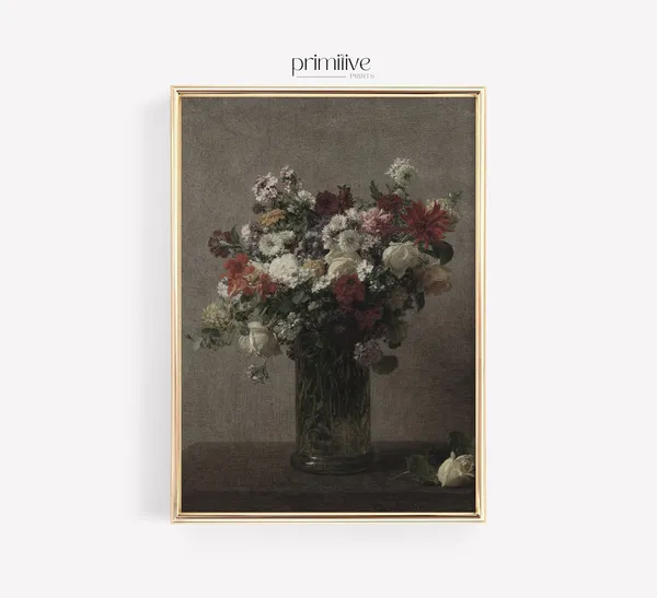 Moody Floral Painting Art Print, Dark Academia Wildflower