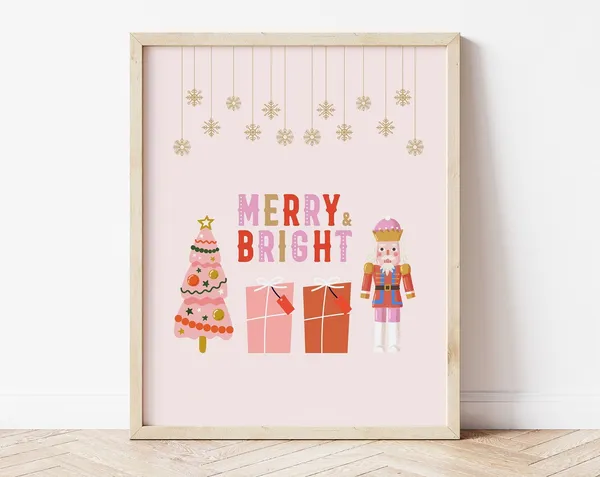 Pink Nutcracker Christmas Retro Holiday Art Print