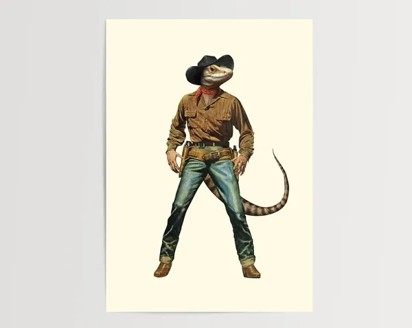 Lizardboy Cowboy Retro Animal Wall Art Print