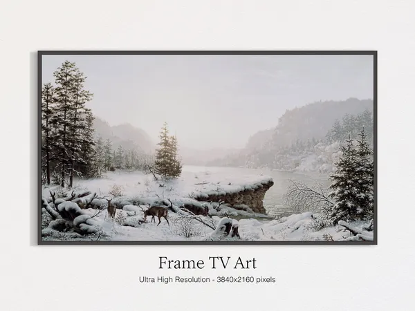 Christmas Winter Oil Landscape Art Print, Moody Nature