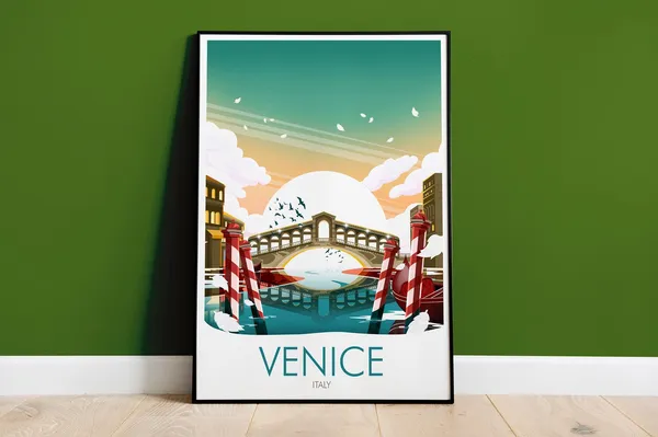 Venice Travel Poster, Italy Canals Wall Art Print