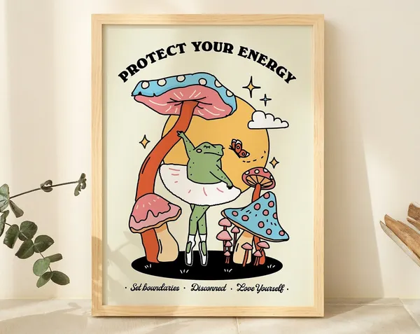 Groovy Frog Ballerina Vintage Style Art Print