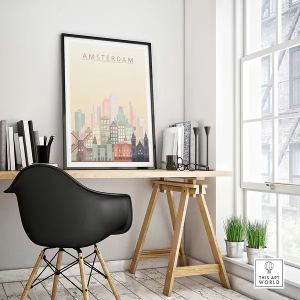 Amsterdam Skyline Travel Poster, Cityscape Decor