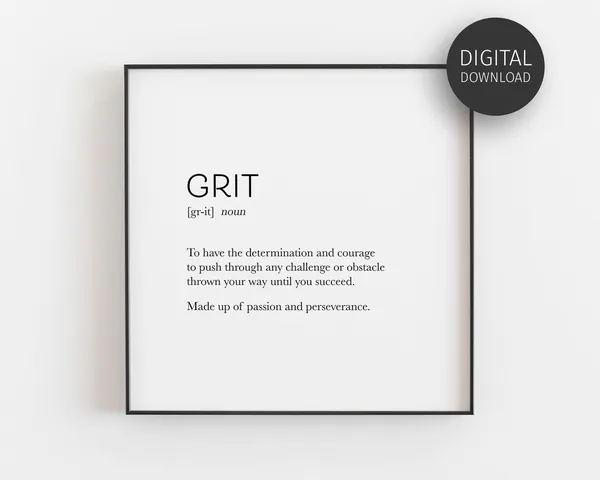 Grit Definition Poster, Motivational Office Art