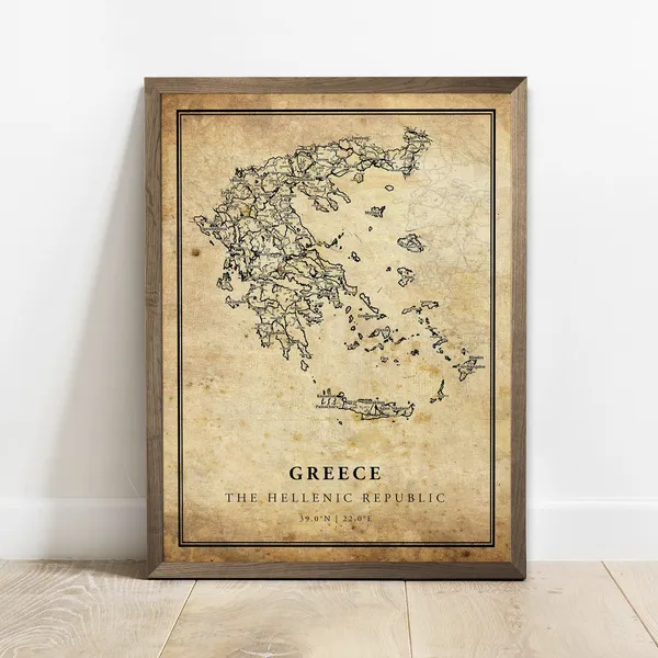 Greece Vintage Map Poster Print, Travel Map