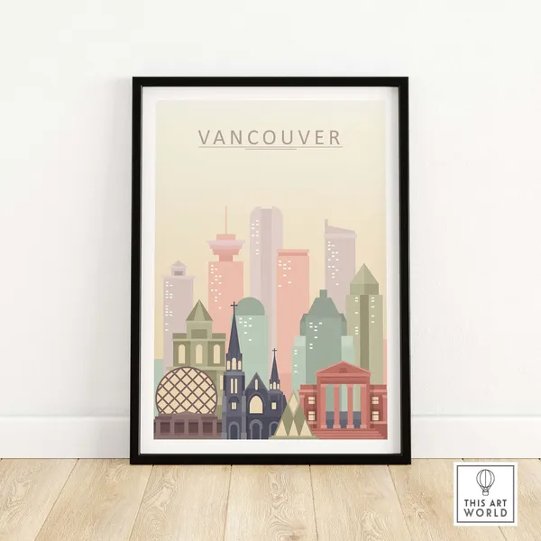 Vancouver City Skyline Travel Poster, Canada