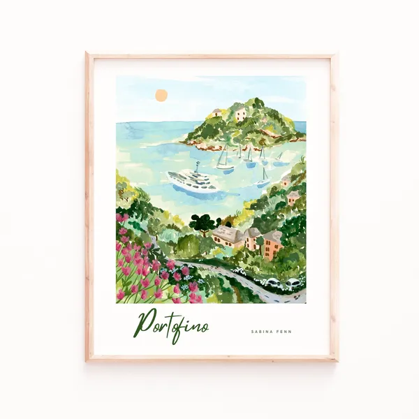 Portofino Tropical Ocean Watercolor Art Print