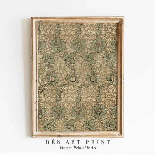 William Morris Vintage Textile Art Print, Farmhouse Decor