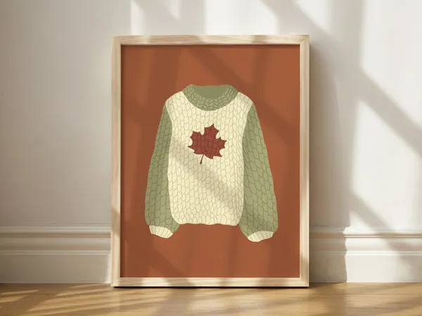 Fall Sweater Illustrated Art Print, Cozy Decor