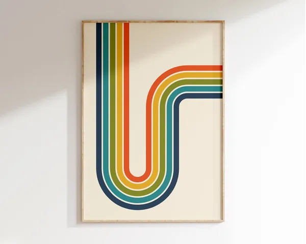 Retro Rainbow 70s Poster, Bauhaus-Inspired Art Print
