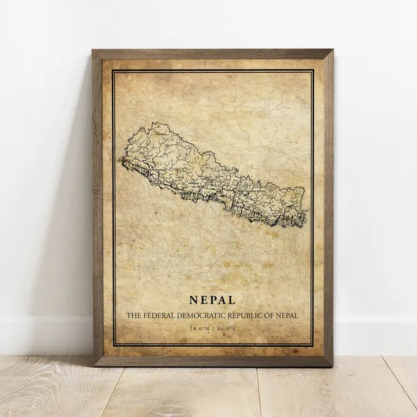 Nepal Vintage Map Poster, Country Road Map Art Print