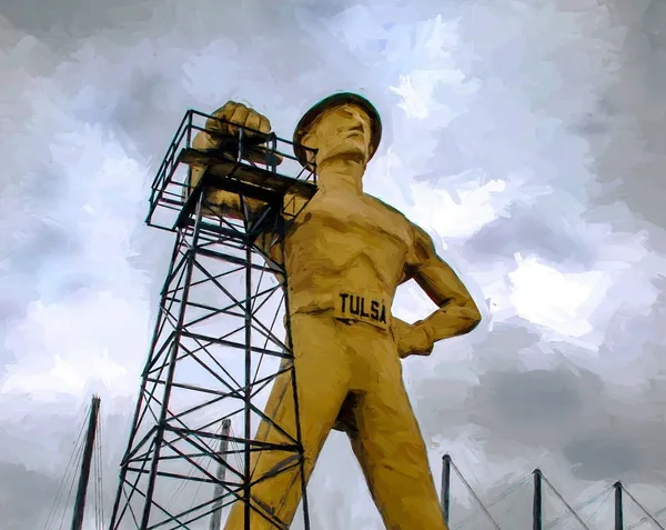 Tulsa Golden Driller Art Print, Tulsa Landmark