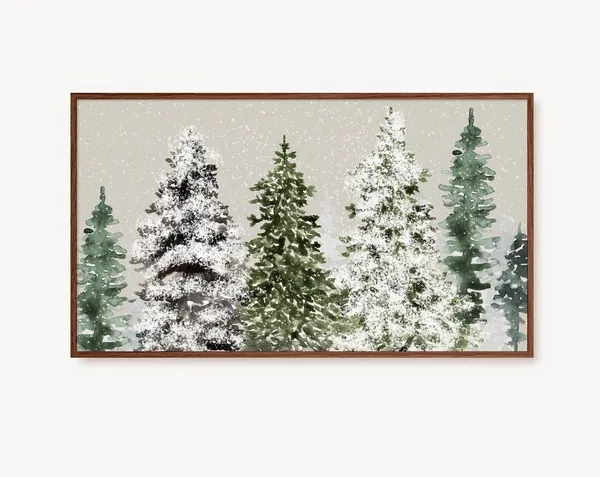 Christmas Pine Tree Art Print, Snowy Fir Trees