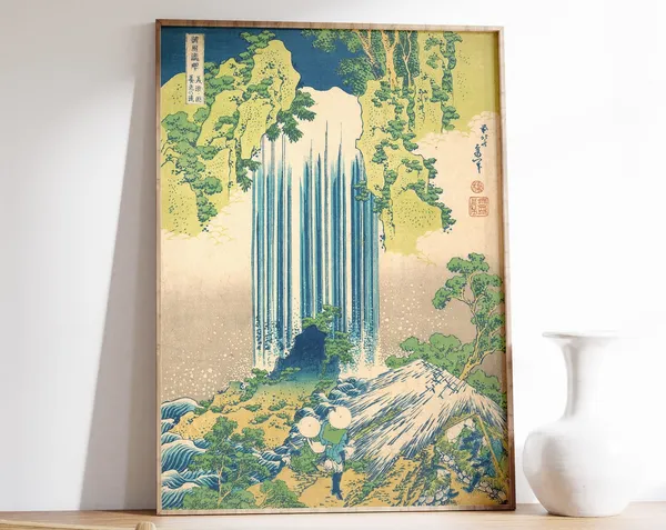 Hokusai Poster, Waterfall in Mino Province