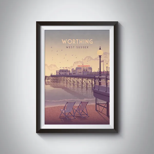Worthing Vintage Travel Poster, West Sussex Seaside