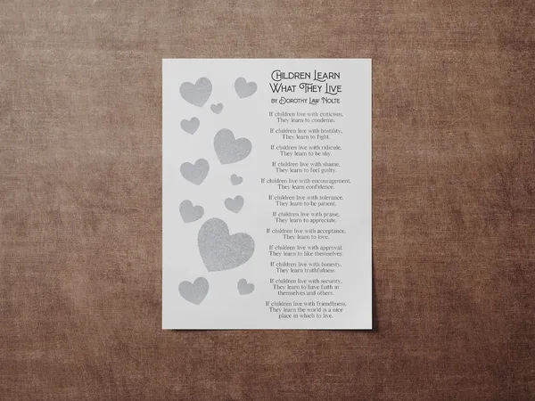 Children Learn What They Live Poem, Wall Art Print