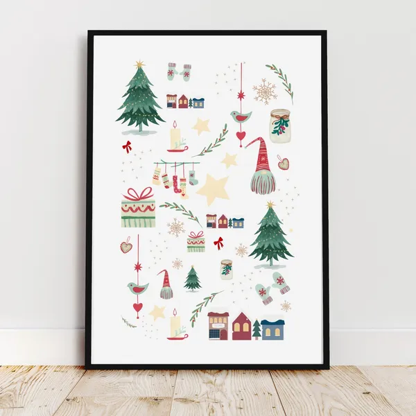 Christmas Time Decorative Poster, Holiday Wall Print