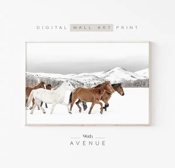 Winter Horses Photography, Farmhouse Holiday Decor