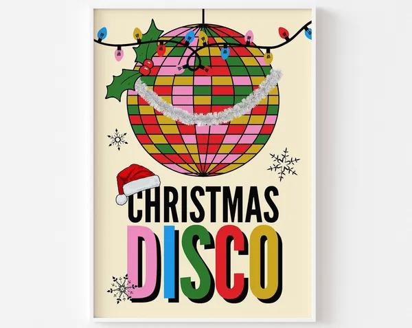 Christmas Disco Print, Groovy Retro Holiday Poster