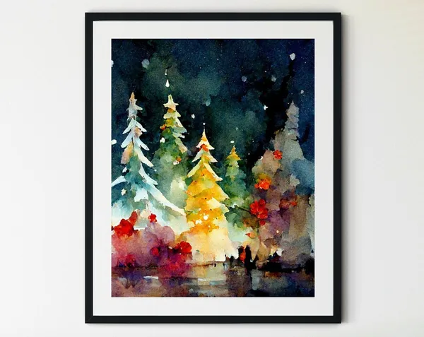 Christmas Trees Holiday Watercolor Landscape Art Print