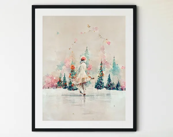Woman Ice Skating Winter Christmas Art Print