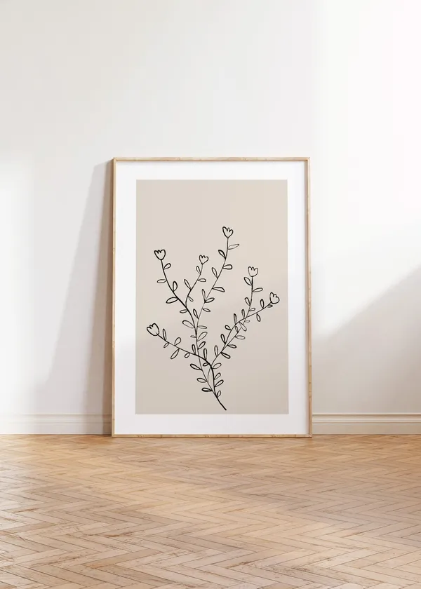 Neutral Botanical Line Art Beige Art Print