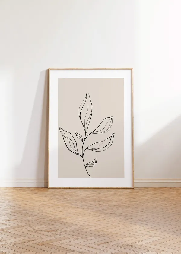 Botanical Line Art Beige Wall Print, Neutral Decor