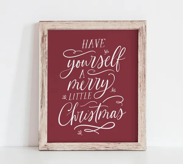 Dark Red Merry Little Christmas Holiday Saying Print