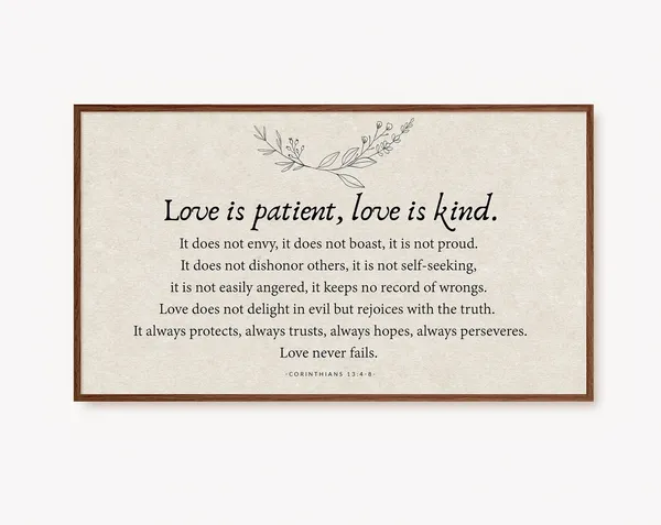 Corinthians 13:4-8 Scripture Art, Neutral Christian Art Print