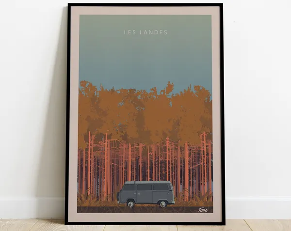 Les Landes Vintage Travel Poster, South West Coast