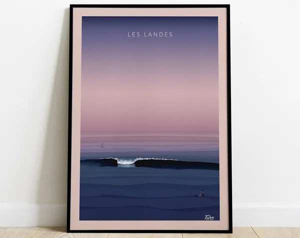 Les Landes Vintage Travel Poster, Ocean Forest Wave