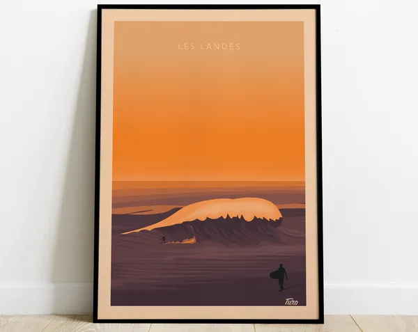 Les Landes Vintage Travel Poster, Surfing Coast