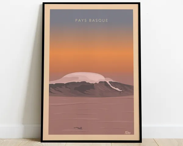 Basque Country Belharra Surf Wave Vintage Travel Poster