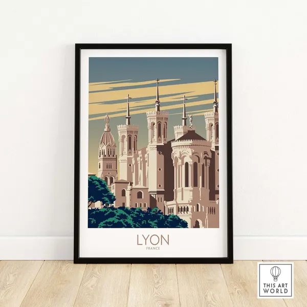 Lyon France Travel Poster, Place Wall Art Print