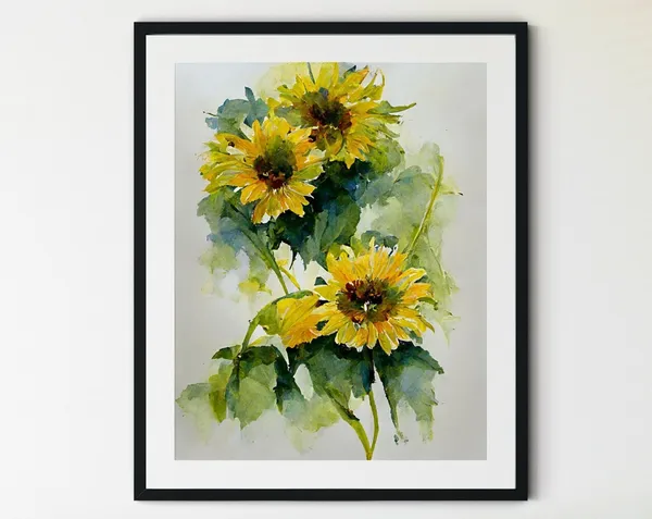 Sunflower Botanical Watercolor Flower Poster