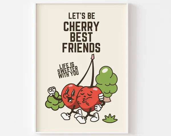 Retro Cherry Print, Groovy Friendship Poster