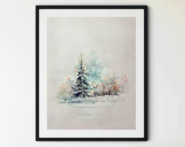 Watercolor Winter Landscape Forest Art Print